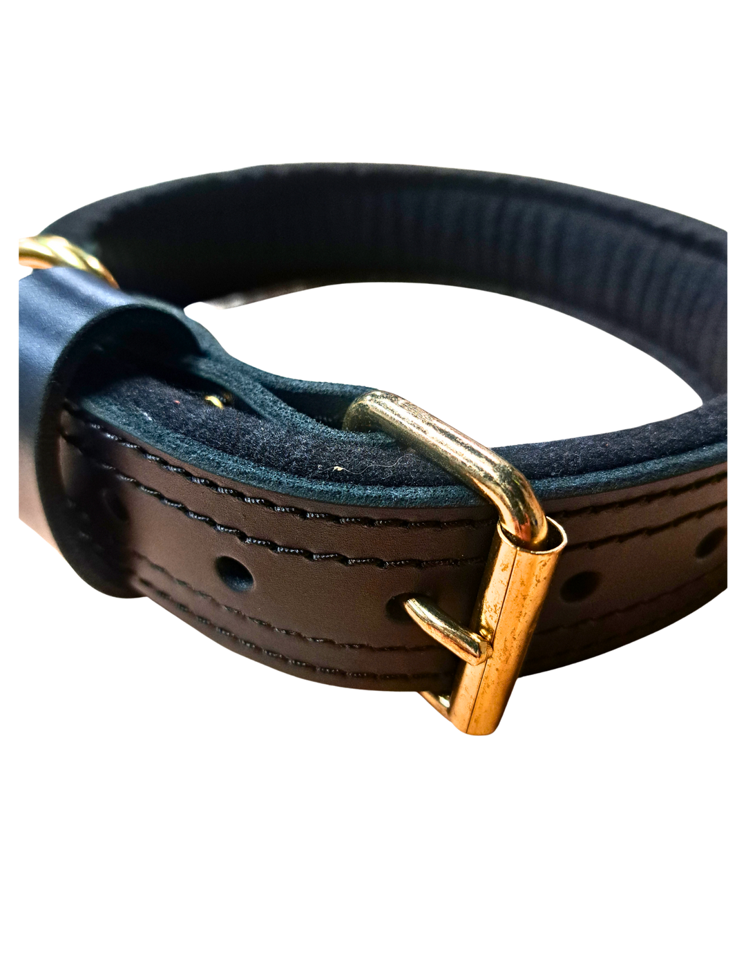 BLACK DOUBLE-STITCHED ENGLISH BRIDLE LEATHER DOG COLLAR