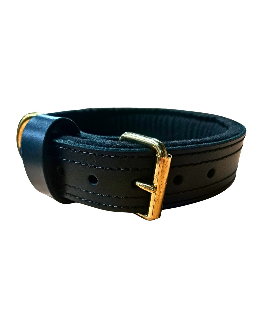 BLACK DOUBLE-STITCHED ENGLISH BRIDLE LEATHER DOG COLLAR
