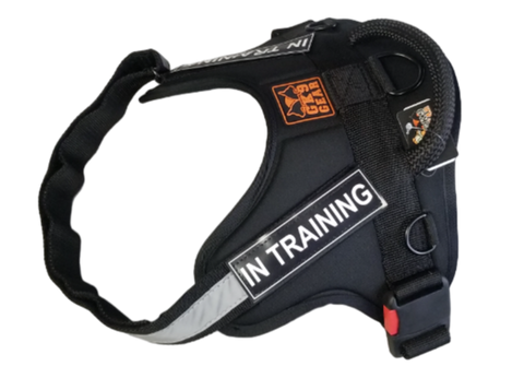 Black Service Nylon Dog Harness for Any Weather with Reflective Strap