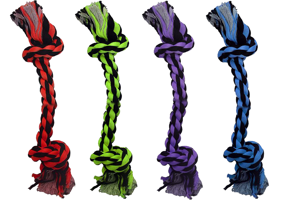 Multipet: Assorted Small 2-Knot Rope Dog Toy 9″